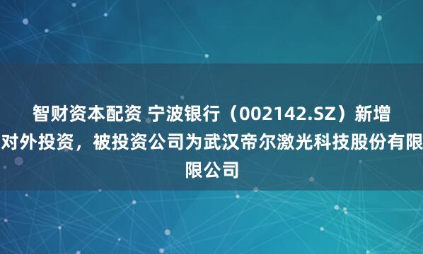 智财资本配资 宁波银行（002142.SZ）新增一起对外投资，被投资公司为武汉帝尔激光科技股份有限公司